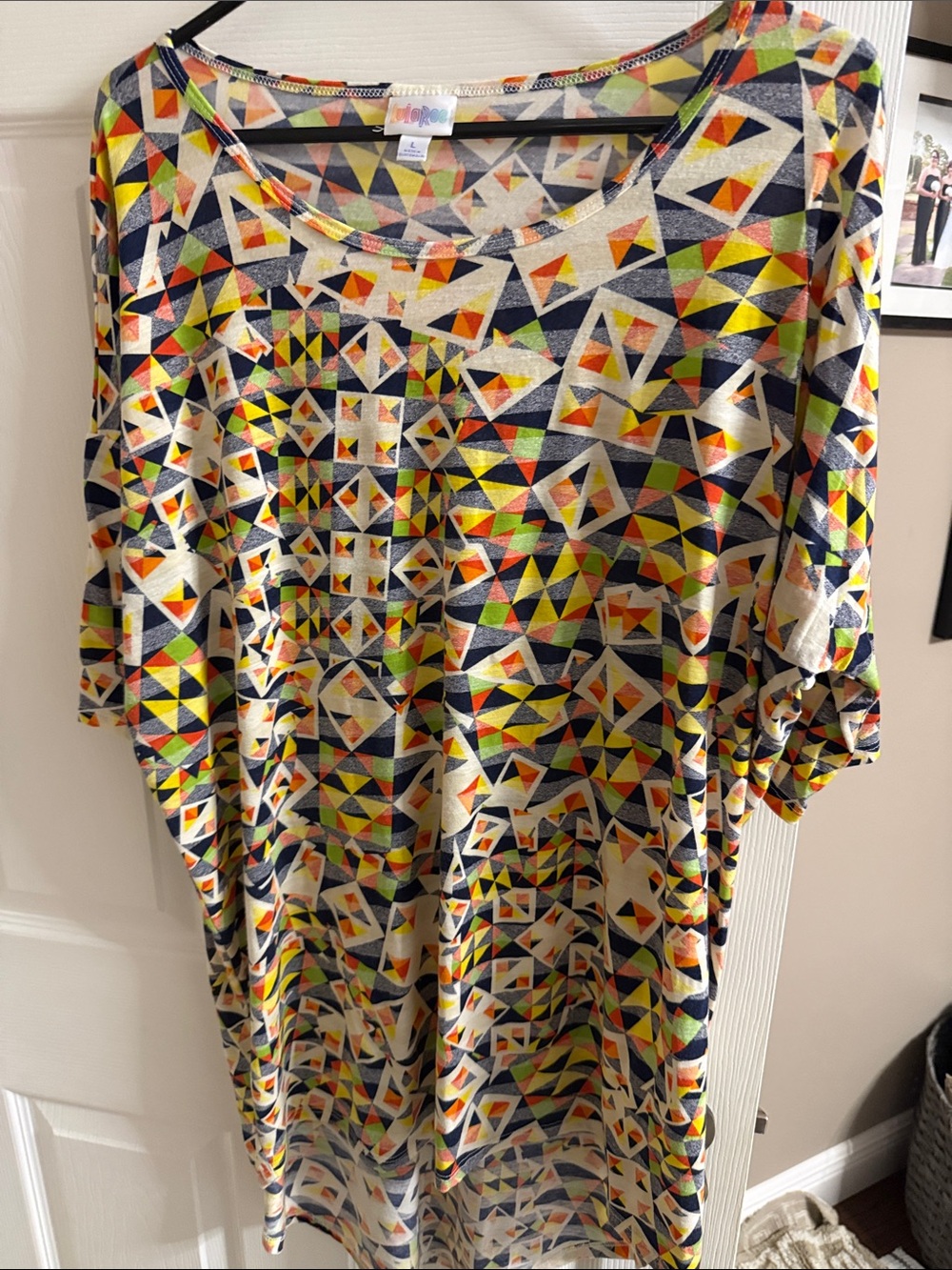 LuLaRoe Men’s Short-Sleeve Geometric Tee — Navy, Yellow & Orange
